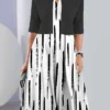 Women's Two Piece Dress Set Casual Dress Print Dress Outdoor Daily Fashion Elegant Print Midi Dress V Neck Half Sleeve Geometric Color Block Regular Fit Black White Navy Blue Summer Spring S M L XL
