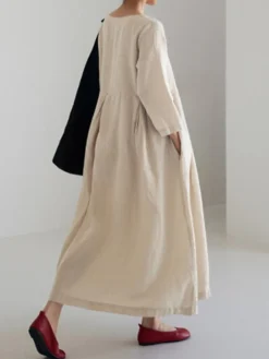 Women's Casual Dress Cotton Linen Dress Swing Dress Maxi Long Dress Linen / Cotton Blend Casual Daily Casual Outdoor Daily Vacation Crew Neck Pocket Long Sleeve Summer Spring Fall 2023 Loose Fit -Party Prom Dresses Sales Store yegbag1689933259589