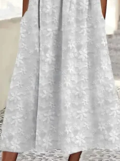 Women's Casual Dress Cotton Linen Dress Swing Dress Midi Dress Cotton Blend Fashion Modern Outdoor Daily Vacation Crew Neck Ruched Pocket Half Sleeve Summer Spring Fall 2023 Regular Fit White Flower -Party Prom Dresses Sales Store ygmsqf1680600262016