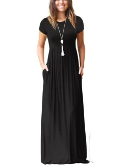 Women's T Shirt Dress Tee Dress Maxi Long Dress Half Sleeve Solid Color Autumn / Fall Summer Round Neck Contemporary Casual Loose 2023 S M L XL XXL