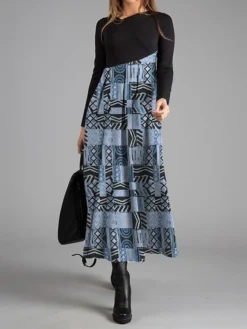 Women's Work Dress Casual Dress Swing Dress Fashion Winter Dress Daily Long Dress Maxi Dress Button Print V Neck Long Sleeve Geometric Color Block Regular Fit Blue Green Khaki Fall Winter S M L XL XXL -Party Prom Dresses Sales Store yhoeog1695887690528