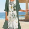 Women's Two Piece Dress Set Casual Dress Shift Dress Outdoor Daily Fashion Casual Print Midi Dress Crew Neck 3/4 Length Sleeve Floral Loose Fit Light Green Green Summer Spring S M L XL XXL