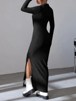 Women's Sweater Dress Winter Dress Jumper Dress Long Dress Maxi Dress Split Daily Date Going Out Active Fashion V Neck Long Sleeve 2023 Slim Black Brown Color S M L Size -Party Prom Dresses Sales Store yjdkbl1693559541377