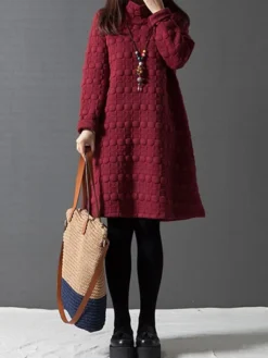 Women's Work Dress Black Dress A Line Dress Fashion Midi Dress Ruched Turtleneck Long Sleeve Plain Loose Fit Black Wine Gray Fall Winter M L XL XXL