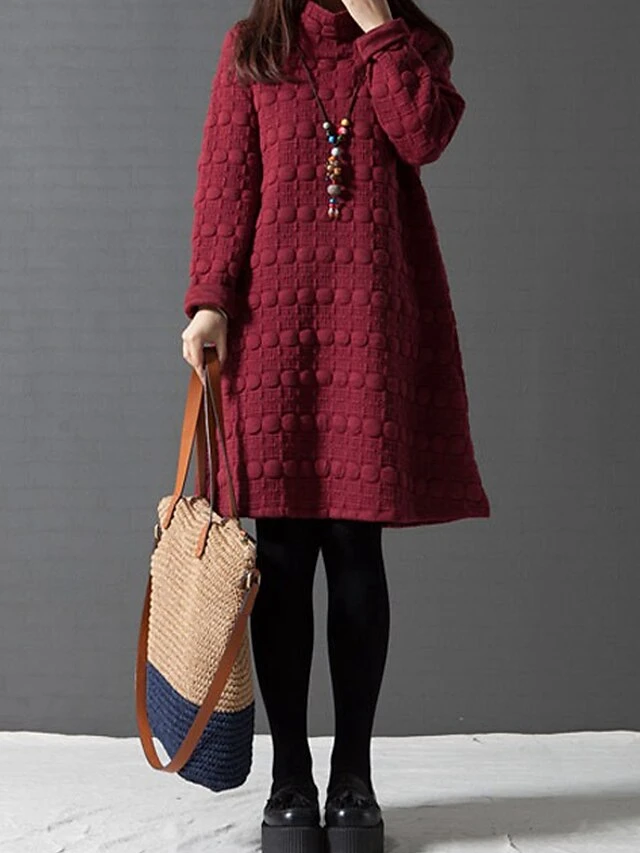 Women's Work Dress Black Dress A Line Dress Fashion Midi Dress Ruched Turtleneck Long Sleeve Plain Loose Fit Black Wine Gray Fall Winter M L XL XXL 1 Women's Work Dress Black Dress A Line Dress Fashion Midi Dress Ruched Turtleneck Long Sleeve Plain Loose Fit Black Wine Gray Fall Winter M L XL XXL