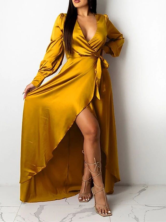 Women‘s Wedding Guest Dress Party Dress Satin Dress Sheath Dress Swing Dress Long Dress Maxi Dress Black Yellow Pink Long Sleeve Pure Color Lace Up Winter Fall Spring V Neck Mature Winter Dress 2023 15 Women‘s Wedding Guest Dress Party Dress Satin Dress Sheath Dress Swing Dress Long Dress Maxi Dress Black Yellow Pink Long Sleeve Pure Color Lace Up Winter Fall Spring V Neck Mature Winter Dress 2023 - Image 15