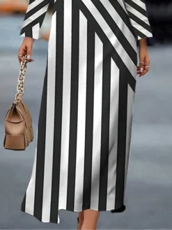 Women's Work Dress Casual Dress Semi Formal Dress Fashion Winter Dress Daily Midi Dress Print Crew Neck Long Sleeve Stripe Slim Black Fall Winter S M L XL XXL -Party Prom Dresses Sales Store yktmbq1694426139450