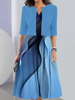 Women's Two Piece Dress Set Casual Dress Print Dress Outdoor Daily Fashion Elegant Print Midi Dress V Neck Half Sleeve Geometric Color Block Regular Fit Black White Navy Blue Summer Spring S M L XL 9 Women's Two Piece Dress Set Casual Dress Print Dress Outdoor Daily Fashion Elegant Print Midi Dress V Neck Half Sleeve Geometric Color Block Regular Fit Black White Navy Blue Summer Spring S M L XL -Party Prom Dresses Sales Store yltfna1689736205614