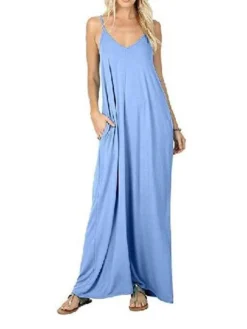 Women's Long Dress Maxi Dress Light Blue Wine Colorful Blue Sleeveless Pure Color Spring Summer S M L XL XXL -Party Prom Dresses Sales Store yncgax1609126789034