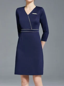 Women's Work Dress Sheath Dress Semi Formal Dress Fashion Office Daily Workfashion Mini Dress Patchwork Zipper V Neck 3/4 Length Sleeve Plain Regular Fit Navy Blue Fall Winter S M L XL XXL -Party Prom Dresses Sales Store yngzjp1695030986597