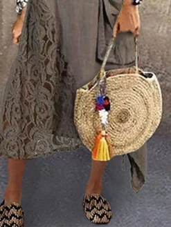 Women's Casual Dress Cotton Linen Dress A Line Dress Maxi Long Dress Cotton Blend Fashion Modern Outdoor Daily Vacation Spaghetti Strap Lace Patchwork Sleeveless Summer Spring 2023 Regular Fit Khaki -Party Prom Dresses Sales Store ynivlu1683346029279