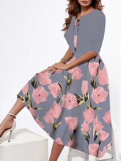 Women's Two Piece Dress Set Casual Dress Tank Dress Outdoor Daily Fashion Streetwear Print Midi Dress Strap Half Sleeve Floral Loose Fit Pink Dark Pink Peach Summer Spring S M L XL XXL -Party Prom Dresses Sales Store ynjgxw1687319835221