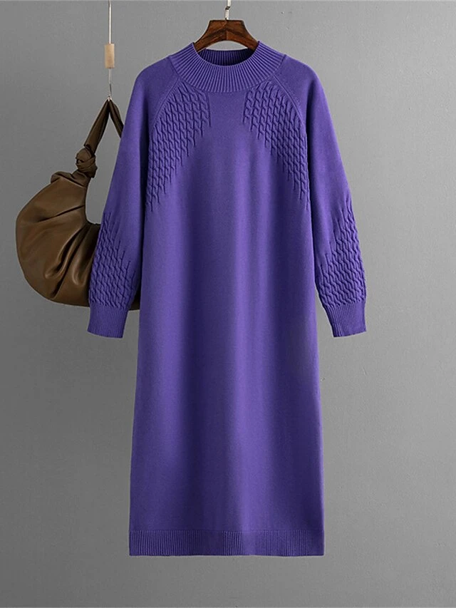 Women's Sweater Dress Jumper Dress Winter Dress Midi Dress Fashion Plain Outdoor Holiday Vacation Going Out Crew Neck Long Sleeve 2023 Loose Fit Black Blue Purple One Size 6 Women's Sweater Dress Jumper Dress Winter Dress Midi Dress Fashion Plain Outdoor Holiday Vacation Going Out Crew Neck Long Sleeve 2023 Loose Fit Black Blue Purple One Size - Image 6