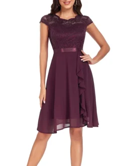 Women's Party Dress Lace Dress Cocktail Dress Midi Dress Black Pink Wine Short Sleeve Pure Color Lace Spring Fall Winter Crew Neck Fashion Winter Dress Wedding Guest Vacation 2023 S M L XL XXL -Party Prom Dresses Sales Store yprsgy1692179774233