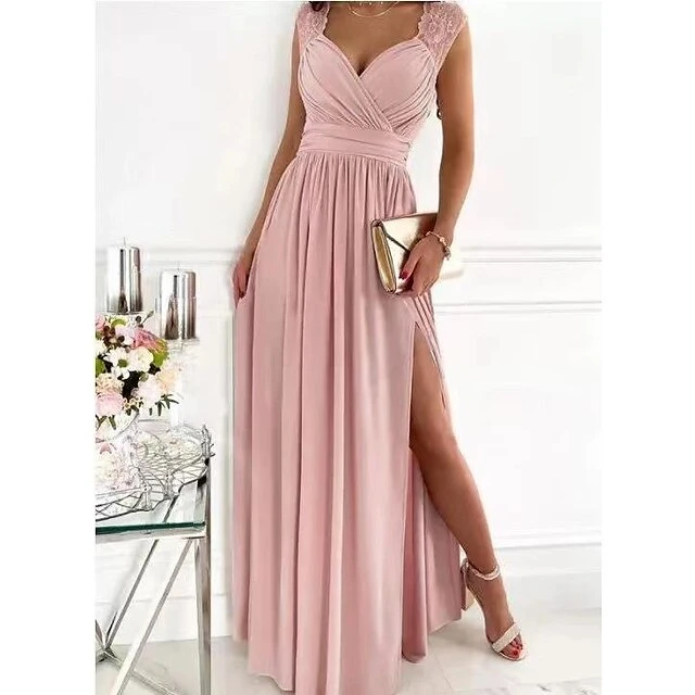 Women‘s Wedding Guest Dress Party Dress Sleeveless Lace Backless Hem Split Beauty Black Red Pink Beige Purple Wine Dress 2022 S M L XL 3 Women‘s Wedding Guest Dress Party Dress Sleeveless Lace Backless Hem Split Beauty Black Red Pink Beige Purple Wine Dress 2022 S M L XL - Image 3