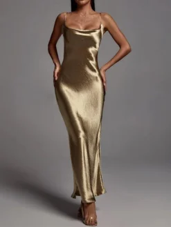 Women‘s Christmas Prom Dress Party Dress Satin Dress Long Dress Maxi Dress Red Gold Sleeveless Pure Color Backless Spring Fall Winter Spaghetti Strap Fashion Birthday Evening Party Wedding Guest -Party Prom Dresses Sales Store yqowqt1692173959289