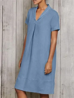 Women's Casual Dress Cotton Linen Dress A Line Dress Midi Dress Linen Cotton Blend Fashion Modern Outdoor Daily Vacation V Neck Ruched Short Sleeve Summer Spring 2023 Loose Fit ArmyGreen Wine Sky Blue -Party Prom Dresses Sales Store yqrdrd1678262788733