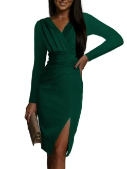 Women's Work Dress Sheath Dress Semi Formal Dress Fashion Winter Dress Office Workfashion Midi Dress Ruched Split V Neck Long Sleeve Stripe Plain Regular Fit Blue Green Fall Winter S M L XL XXL 9 Women's Work Dress Sheath Dress Semi Formal Dress Fashion Winter Dress Office Workfashion Midi Dress Ruched Split V Neck Long Sleeve Stripe Plain Regular Fit Blue Green Fall Winter S M L XL XXL -Party Prom Dresses Sales Store yroxhr1695096217007