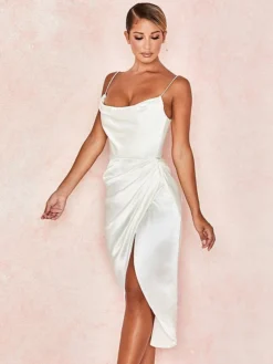 Women's Party Dress Satin Dress Sheath Dress Midi Dress Sleeveless Pure Color Ruched Summer Spring Fall Spaghetti Strap Party Party Summer Dress 2023 S M L -Party Prom Dresses Sales Store yscmhx1617763306929