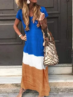 Women's T Shirt Dress Tee Dress Maxi Long Dress Black Blue Gray Yellow Red Short Sleeve Color Block Patchwork Spring Summer Round Neck Casual Boom Sale Dress S M L XL XXL 3XL 4XL 5XL -Party Prom Dresses Sales Store ysdaao1611304014501