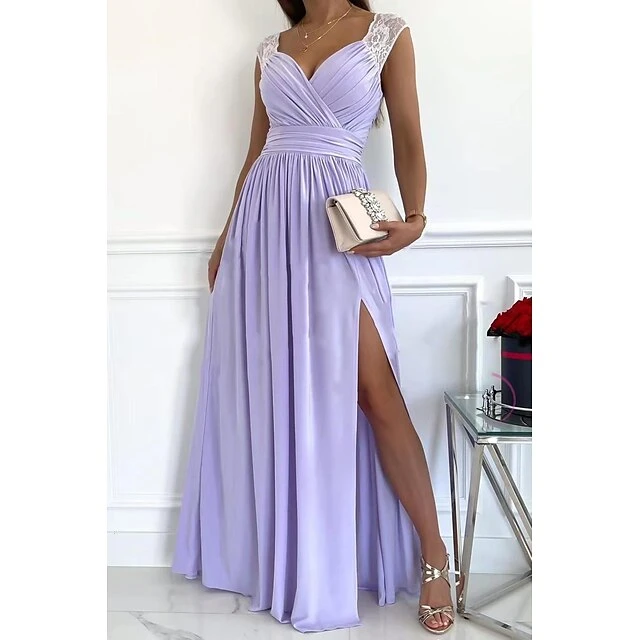 Women‘s Wedding Guest Dress Party Dress Sleeveless Lace Backless Hem Split Beauty Black Red Pink Beige Purple Wine Dress 2022 S M L XL 4 Women‘s Wedding Guest Dress Party Dress Sleeveless Lace Backless Hem Split Beauty Black Red Pink Beige Purple Wine Dress 2022 S M L XL - Image 4