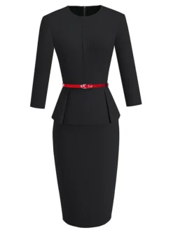 Women's Work Dress Sheath Dress Semi Formal Dress Fashion Midi Dress Ruched Crew Neck 3/4 Length Sleeve Plain Regular Fit Black Red Blue Fall Winter S M L XL XXL 17 Women's Work Dress Sheath Dress Semi Formal Dress Fashion Midi Dress Ruched Crew Neck 3/4 Length Sleeve Plain Regular Fit Black Red Blue Fall Winter S M L XL XXL -Party Prom Dresses Sales Store ysfiol1692615654504