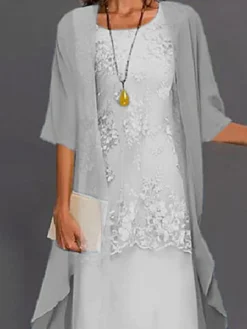 Women's Dress Set Lace Dress Midi Dress Light Blue Green Gray Half Sleeve Floral Embroidered Layered Patchwork Summer Spring Fall Crew Neck Elegant Chinoiserie 2023 M L XL XXL XXXL 4XL 5XL -Party Prom Dresses Sales Store yswdar1651733205998