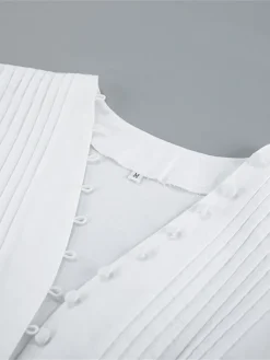 Women's Work Dress Casual Dress White Dress Fashion Daily Puff Sleeve Mini Dress Ruched Button V Neck 3/4 Length Sleeve Plain Regular Fit White Fall Winter S M L -Party Prom Dresses Sales Store ysznpd1695645262361