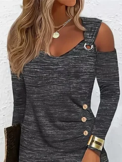 Women's Work Dress Casual Dress Sheath Dress Fashion Winter Dress Daily Mini Dress Patchwork Hollow Out V Neck Long Sleeve Plain Regular Fit Gray Fall Winter S M L XL XXL -Party Prom Dresses Sales Store yvxpqs1696842059420