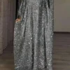 Women‘s Prom Dress Party Dress Sequin Dress Long Dress Maxi Dress Silver Long Sleeve Pure Color Sparkly Glitter Sequins Spring Fall Winter V Neck Fashion Winter Dress Wedding Guest Evening