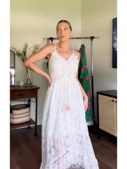 Women's Party Dress Casual Dress Holiday Dress Long Dress Maxi Dress White Beige Sleeveless Print Lace Summer Spring V Neck Basic Vacation 2023 S M L XL XXL -Party Prom Dresses Sales Store yxcmcn1692674627942