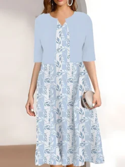 Women's Two Piece Dress Set Casual Dress Print Dress Outdoor Daily Fashion Elegant Print Midi Dress V Neck Half Sleeve Floral Print Regular Fit Pink Navy Blue Sky Blue Summer Spring S M L XL XXL 11 Women's Two Piece Dress Set Casual Dress Print Dress Outdoor Daily Fashion Elegant Print Midi Dress V Neck Half Sleeve Floral Print Regular Fit Pink Navy Blue Sky Blue Summer Spring S M L XL XXL -Party Prom Dresses Sales Store yxekiq1689671525919