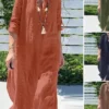 Women's Shirt Dress Cotton Linen Dress Casual Dress Maxi Long Dress Cotton And Linen Basic Casual Outdoor Daily Shirt Collar Split Long Sleeve Summer Spring Fall 2023 Loose Fit Navy Blue Orange Green