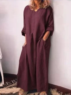 Women's Casual Dress Cotton Linen Dress Shift Dress Maxi Long Dress Bamboo Fashion Modern Outdoor Daily Vacation Crew Neck Pocket Long Sleeve Summer Spring Fall 2023 Regular Fit Black Yellow Wine -Party Prom Dresses Sales Store yxnkfr1682673906791
