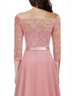 Women's Party Dress Lace Dress Wedding Guest Dress Midi Dress Pink Blue Fuchsia 3/4 Length Sleeve Pure Color Lace Summer Spring Fall Off Shoulder Fashion Birthday Wedding Guest Vacation 2023 S M L XL 18 Women's Party Dress Lace Dress Wedding Guest Dress Midi Dress Pink Blue Fuchsia 3/4 Length Sleeve Pure Color Lace Summer Spring Fall Off Shoulder Fashion Birthday Wedding Guest Vacation 2023 S M L XL -Party Prom Dresses Sales Store yxxnvw1679312192055