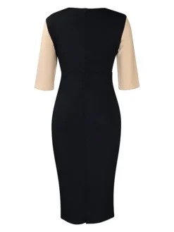 Women's Work Dress Sheath Dress Semi Formal Dress Fashion Midi Dress Patchwork Crew Neck Half Sleeve Color Block Regular Fit Black White Red Fall Winter S M L XL XXL 38 Women's Work Dress Sheath Dress Semi Formal Dress Fashion Midi Dress Patchwork Crew Neck Half Sleeve Color Block Regular Fit Black White Red Fall Winter S M L XL XXL -Party Prom Dresses Sales Store yysvgi1692948238948