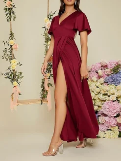 Women's Party Dress Satin Dress Wedding Guest Dress Long Dress Maxi Dress Red Short Sleeve Pure Color Ruched Summer Spring V Neck Party Evening Party Wedding Guest Vacation 2023 S M L XL 2XL 7 Women's Party Dress Satin Dress Wedding Guest Dress Long Dress Maxi Dress Red Short Sleeve Pure Color Ruched Summer Spring V Neck Party Evening Party Wedding Guest Vacation 2023 S M L XL 2XL -Party Prom Dresses Sales Store yyxjum1678086462560