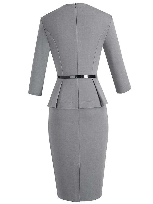 Women's Work Dress Sheath Dress Semi Formal Dress Fashion Midi Dress Ruched Crew Neck 3/4 Length Sleeve Plain Regular Fit Black Red Blue Fall Winter S M L XL XXL 11 Women's Work Dress Sheath Dress Semi Formal Dress Fashion Midi Dress Ruched Crew Neck 3/4 Length Sleeve Plain Regular Fit Black Red Blue Fall Winter S M L XL XXL - Image 11