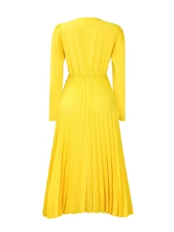 Women's Work Dress Sheath Dress Swing Dress Fashion Winter Dress Office Daily Midi Dress Lace Up Pleated V Neck Long Sleeve Plain Regular Fit Black Yellow Pink Fall Winter S M L XL XXL -Party Prom Dresses Sales Store yzpohc1695027370771