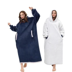 Women‘s Christmas Couple‘s Pajamas Nightgown Wearable Blanket Hoodie Blanket Pure Color Warm Comfort Oversized Home Daily Fleece Warm Hoodie Long Sleeve Pocket Winter Fall Pink Wine -Party Prom Dresses Sales Store yzpqrg1668410233831