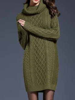 Women's Sweater Dress Jumper Dress Winter Dress Mini Dress Warm Plain Outdoor Daily Holiday Vacation Turtleneck Long Sleeve 2023 Loose Fit White Wine Blue M L XL XXL 3XL -Party Prom Dresses Sales Store yztsdi1697711248065