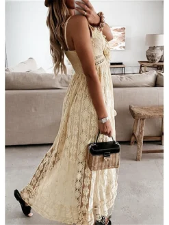 Women's Party Dress Casual Dress Holiday Dress Long Dress Maxi Dress White Beige Sleeveless Print Lace Summer Spring V Neck Basic Vacation 2023 S M L XL XXL -Party Prom Dresses Sales Store zbhzqj1635499098154