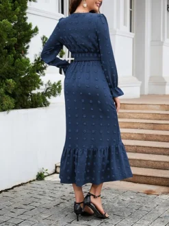 Women's Work Dress Swing Dress Black Dress Fashion Midi Dress Ruched V Neck Long Sleeve Plain Loose Fit Black Red Blue Fall Winter S M L XL XXL -Party Prom Dresses Sales Store zbzmhs1693300596579