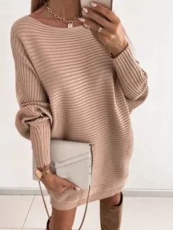 Women‘s Sweater Dress Winter Dress Khaki White Long Sleeve Pure Color Ruched Fall Spring Crew Neck Party Winter Dress Fall Dress Loose Fit 2022 S M L XL XXL 3XL