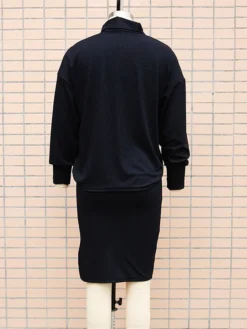 Women's Two Piece Dress Set Casual Dress Skirt Set Outdoor Daily Fashion Streetwear Split Ribbed Midi Dress Turtleneck Long Sleeve Plain Loose Fit Black Brown Beige Fall Winter S M L XL -Party Prom Dresses Sales Store zdiybh1694596424978