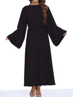 Women's Work Dress Black Dress Semi Formal Dress Fashion Long Dress Maxi Dress Lace Up Crew Neck Long Sleeve Plain Regular Fit Black Pink Red Fall Winter S M L XL XXL -Party Prom Dresses Sales Store zdveke1693300569165