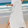 Women's White Dress A Line Dress Cover Up Long Dress Maxi Dress Cotton Basic Casual Outdoor Daily Vacation V Neck Split 3/4 Length Sleeve Summer Spring Fall 2022 Loose Fit Black White Yellow Plain