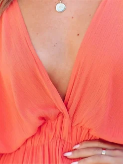 Women's Long Dress Maxi Dress Party Dress Swing Dress A Line Dress Pure Color Basic Casual Holiday Date Beach Backless Split Half Sleeve V Neck Dress Loose Fit White Yellow Orange Spring Summer S M L -Party Prom Dresses Sales Store zffwsy1673321893939