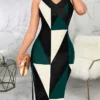 Women's Bodycon Sheath Dress Print Dress Midi Dress Dark Green Sleeveless Geometric Print Summer Spring V Neck Stylish Slim 2023 S M L XL 2XL 3XL