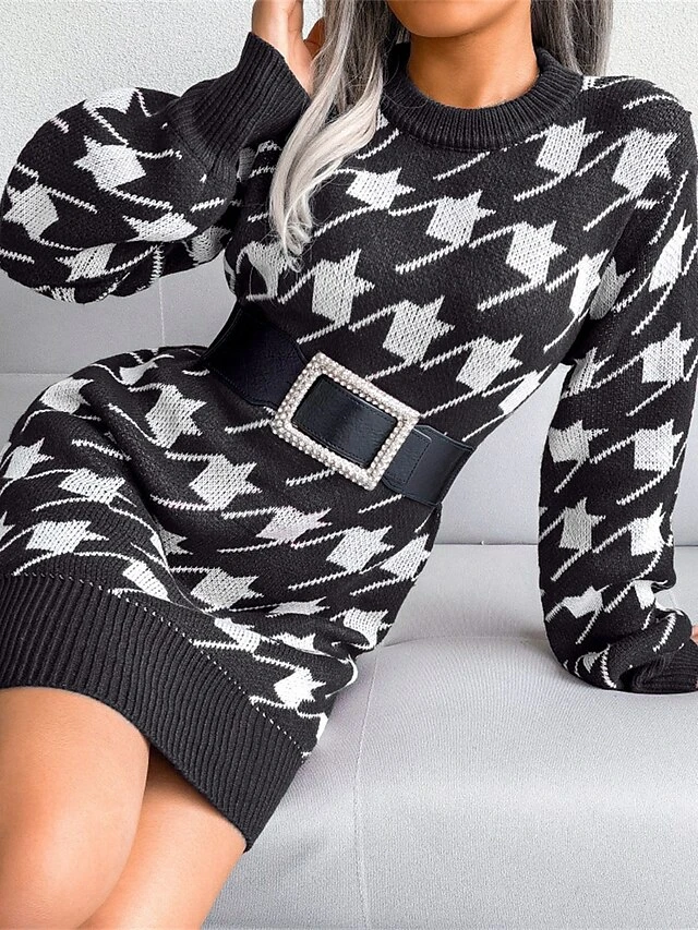 Women's Sweater Dress Jumper Dress Casual Dress Mini Dress Fashion Houndstooth Outdoor Daily Vacation Going Out Crew Neck Long Sleeve 2023 Loose Fit Black Wine Sky Blue S M L 6 Women's Sweater Dress Jumper Dress Casual Dress Mini Dress Fashion Houndstooth Outdoor Daily Vacation Going Out Crew Neck Long Sleeve 2023 Loose Fit Black Wine Sky Blue S M L - Image 6